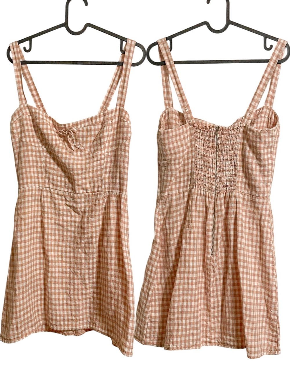 Reformation Gingham Linen Mini Dress Pink
